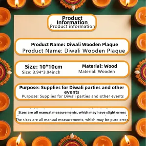 Détail de la plaque en bois Diwali 10x10cm avec éclairage festif et thème festif