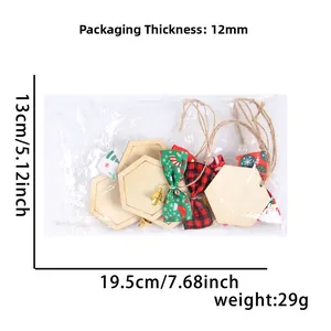 Christmas DIY wooden sign with festive red plaid bow, gold bell, and packaging dimensions