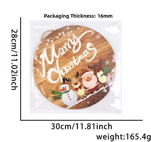 Detailed dimension guide for Merry Christmas wooden sign showing 30cm diameter and weight