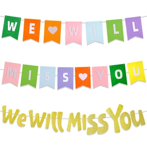 We Will Miss You Banner Farewell Retirement Graduation Party Decoration Multicolor Felt And Gold Glitter Paper Hanging Garland Supplies