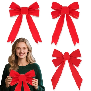 Large red velvet Christmas bow with gold trim edges for festive party home decoration