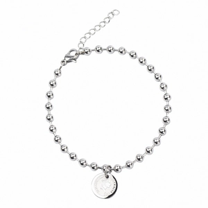 Bracciale a sfere d'argento con ciondolo moneta Elizabeth II e chiusura regolabile
