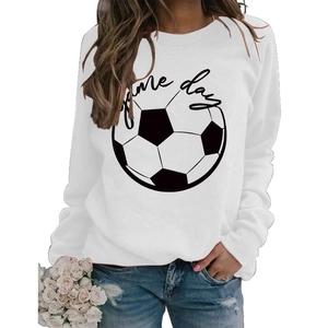 Detail of white cotton sweatshirt with Game Day football graphic and casual fit style