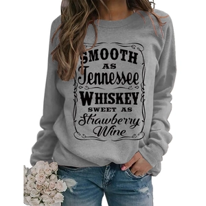 Grey crewneck sweatshirt featuring Tennessee Whiskey art print and long sleeves
