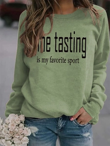 Close-up of Wine Tasting print on casual loose round neck long sleeve sweatshirt