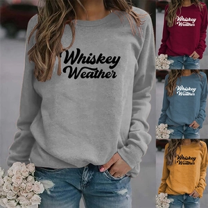 Detail showing Whiskey Weather print on casual long sleeve sweatshirts in multiple colors