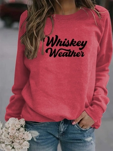 Detailed view of Whiskey Weather graphic print on a red casual cotton sweatshirt