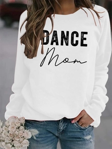 Detail of white DANCE MOM print sweatshirt with ribbed crewneck and soft cotton fabric