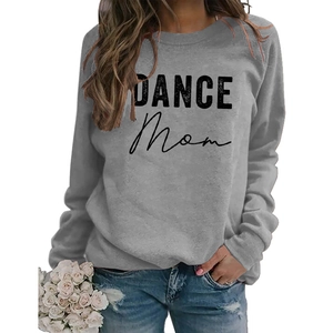 Detail of grey crewneck sweatshirt with DANCE Mom print and casual drop shoulder