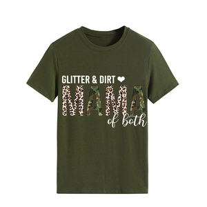 Detailed view of the leopard and camo print texture on the MAMA graphic t-shirt