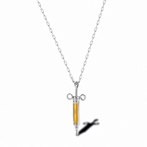 Trendy Hip Hop Syringe Pendant Necklace For Men Women Stainless Steel Gold Silver Two Tone Needle Jewelry Streetwear Accessory