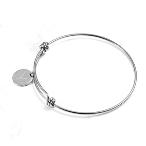 Bracciale rigido regolabile in acciaio inossidabile con ciondolo tondo e lettera Y