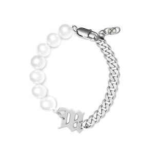 Bracelet Collier Hip Hop Gothique Lettre Épissage Künstliche Perle d'Imitation Acier Inoxydable Chaîne Cubaine Pour Homme Femme Bijoux