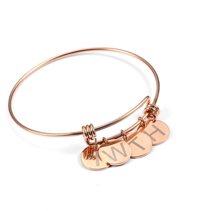 Adjustable rose gold titanium steel wire bracelet with letter pendants I, W, T, H