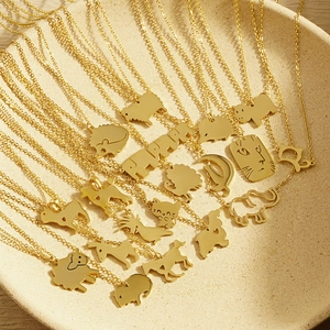 Süße Cartoon Tier Anhänger Halskette Für Damen Minimalistischer Edelstahl 18K Vergoldet Katze Elefant Vogel Schlüsselbeinkette Schmuck