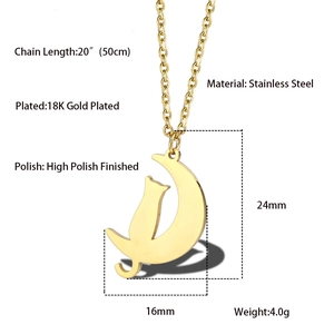 Details zur 18K vergoldeten Edelstahlkette mit Anhänger aus Katze und Mond