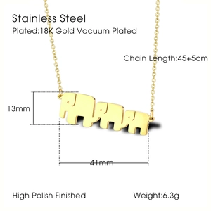 Detailansicht der Elefanten-Halskette in Gold mit Maßen und 45cm Kettenlänge