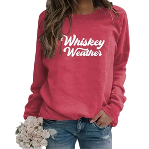 Magenta crewneck sweatshirt with white Whiskey Weather letter print in a relaxed fit