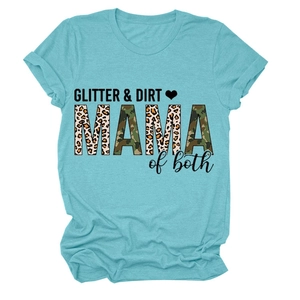 Detailed view of Glitter and Dirt printed T-shirt with leopard pattern Mama text