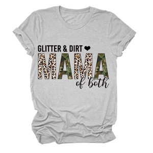 Detail view of the GLITTER & DIRT MAMA of both print with leopard and camo textures