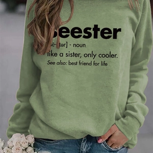 Sage green crewneck sweatshirt with Seester letter print and relaxed long sleeves