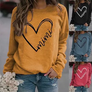 Felpa da Donna Casual a Girocollo con Stampa Cuore Mimi Lettere Manica Lunga Vestibilità Comoda Top Pullover in Misto Cotone