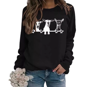 Sweat-shirt noir pour femme avec trois jolis imprimés graphiques de chèvres blanches