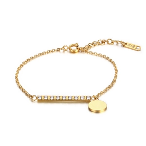 Titanium Steel Zirconia Bar And Round Disc Charm Bracelet For Women Elegant Minimalist Dainty Adjustable Wrist Chain Jewelry