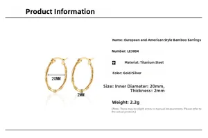 Bamboo-style oval hoop earring detail in titanium steel with 20mm inner diameter dimensions