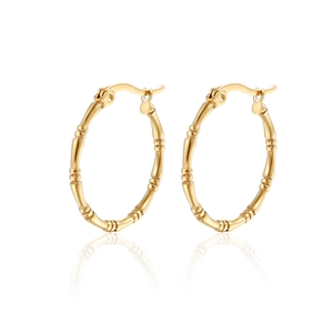 Golden bamboo joint hoop earrings for women with minimalist stainless steel design