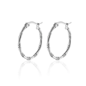 Minimalist Stainless Steel Bamboo Texture Hoop Earrings For Women Lightweight Geometric Joint Design Fashion Daily Jewelry