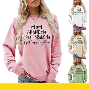 Sweatshirt Femme Manches Longues Col Rond Mélange Coton Mom Grandma Great-Grandma Imprimé Lettres Cadeau Décontracté