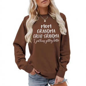 Sweat-shirt marron à manches longues pour femme avec imprimé Mom Grandma Great-Grandma