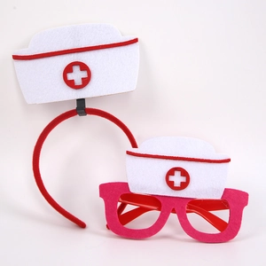 Nurse hat headband and pink eyeglass frame set for costume party props and graduation
