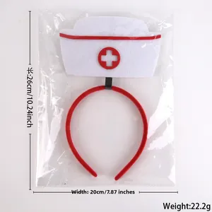 Nurse hat headband with dimensions 26cm by 20cm showing white felt and red cross detail
