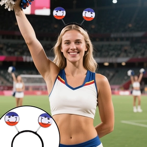 French team fan headband with spring-loaded heart-eye smiley faces for cheerleading events