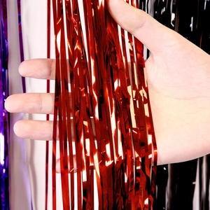 Metallic red tinsel fringe curtain backdrop for birthday party and festive decorations