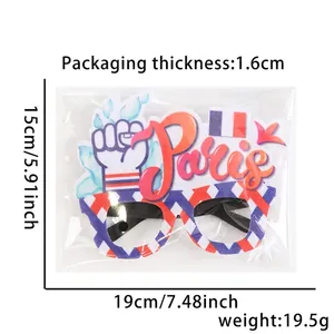 Paris themed party eyeglasses in red white and blue with flag icons for celebration