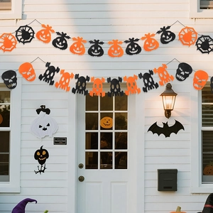 Halloween banner set with pumpkin, skull and ghost patterns for home party decoration