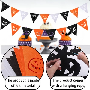 Halloween felt banner set with pumpkin bat ghost designs and hanging rope for party decor
