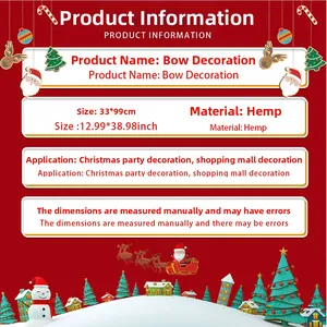 Detail specifications of 33x99cm hemp Christmas tree topper bow with festive dimensions
