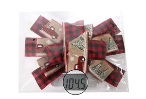 Detailed view of plaid Christmas tree topper bows with 104.5g weight measurement