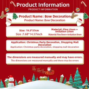 Detailed view of the 19.5x37cm red Christmas bow made of premium linen blends fabric