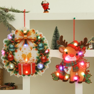 Christmas LED light ornaments featuring a colorful wreath and cute reindeer pendant