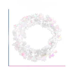 Detail of holographic star wire garland showing the 21cm diameter circular wreath design