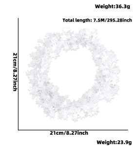 7.5M length specification of white star-shaped wire garland with 21cm diameter details