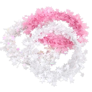 7.5m colorful star tinsel garland in pink and holographic white for festive decoration