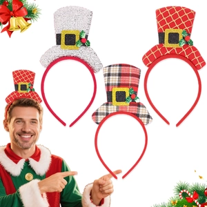 Christmas Mini Top Hat Headband For Party Decoration Scottish Plaid Bronzing Hair Hoop Costume Props For Holiday Dress Up