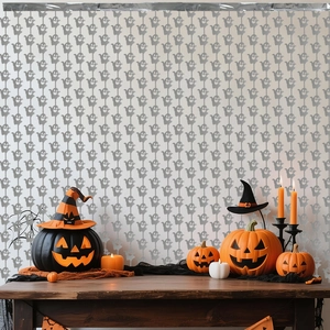 Ghost fringe curtain background for Halloween parties with shimmering metallic silver finish