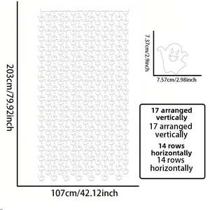 Detailed size chart for Halloween ghost tinsel curtain, 107x203 cm party backdrop